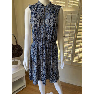 Per Seption Concept Blue White Paisley Sleeveless Dress XL‎